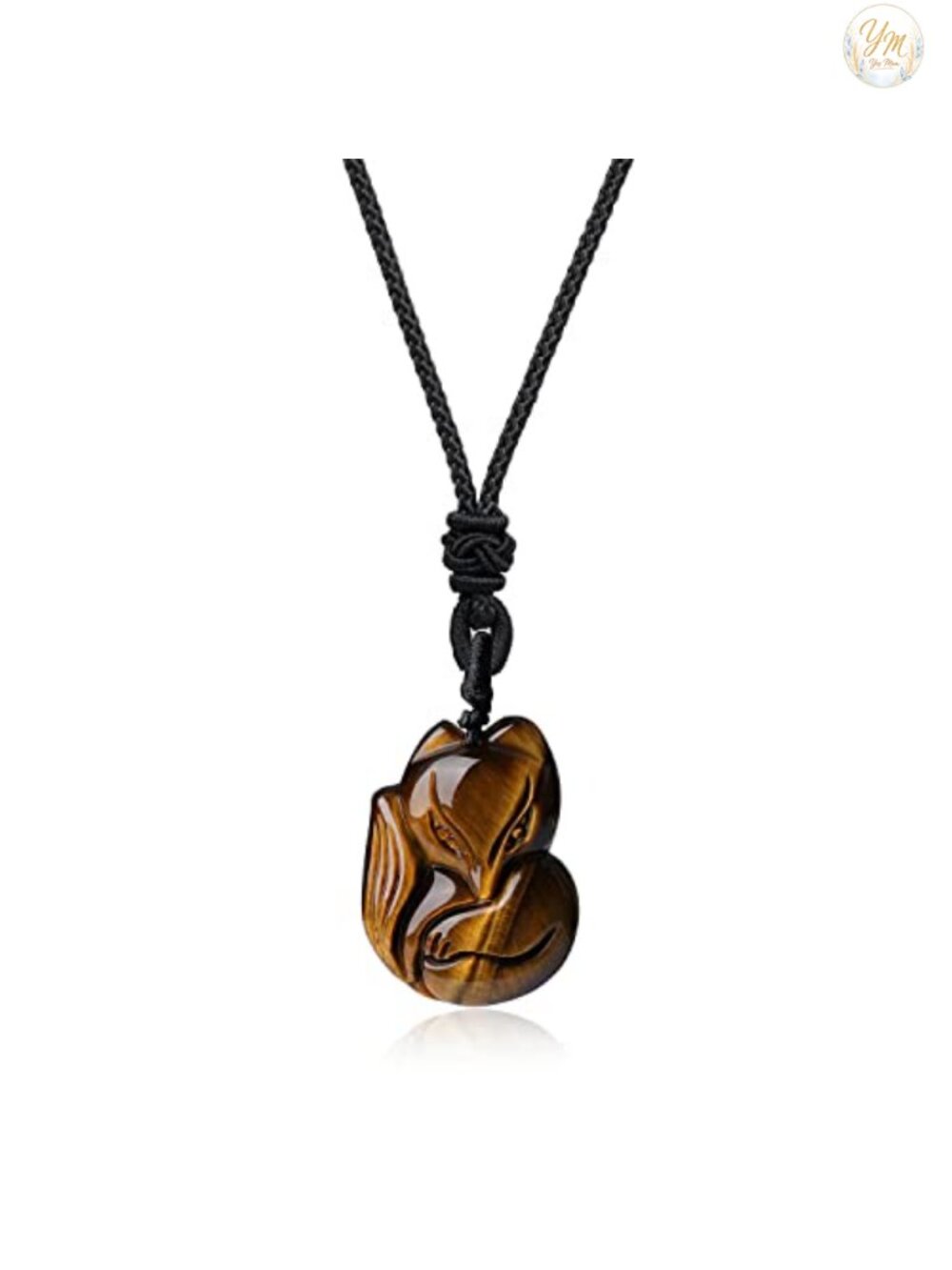 Tiger Eye Stone Fox Pendant Necklace Adjustable Nylon Cord